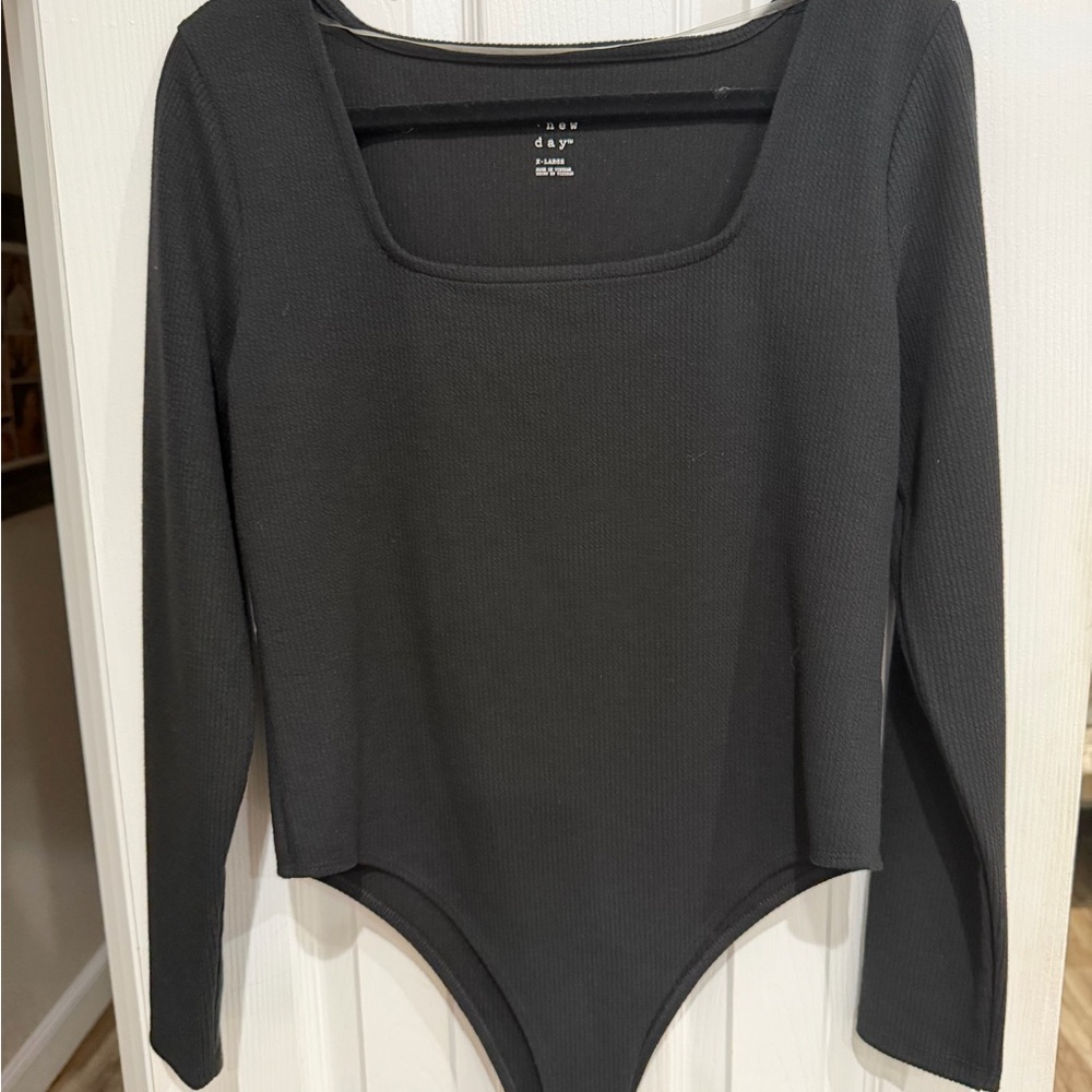 a new day Black Square Neck Bodysuit ribbed